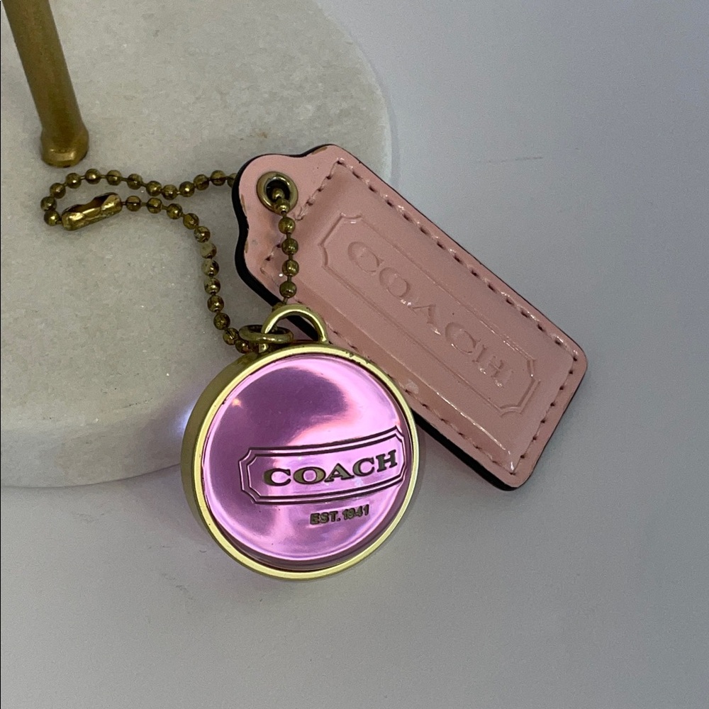 Coach Gold Banded Transparent Sphere and Hang Tag Bag Charm Key Chain Pink Gold - Picture 9 of 10